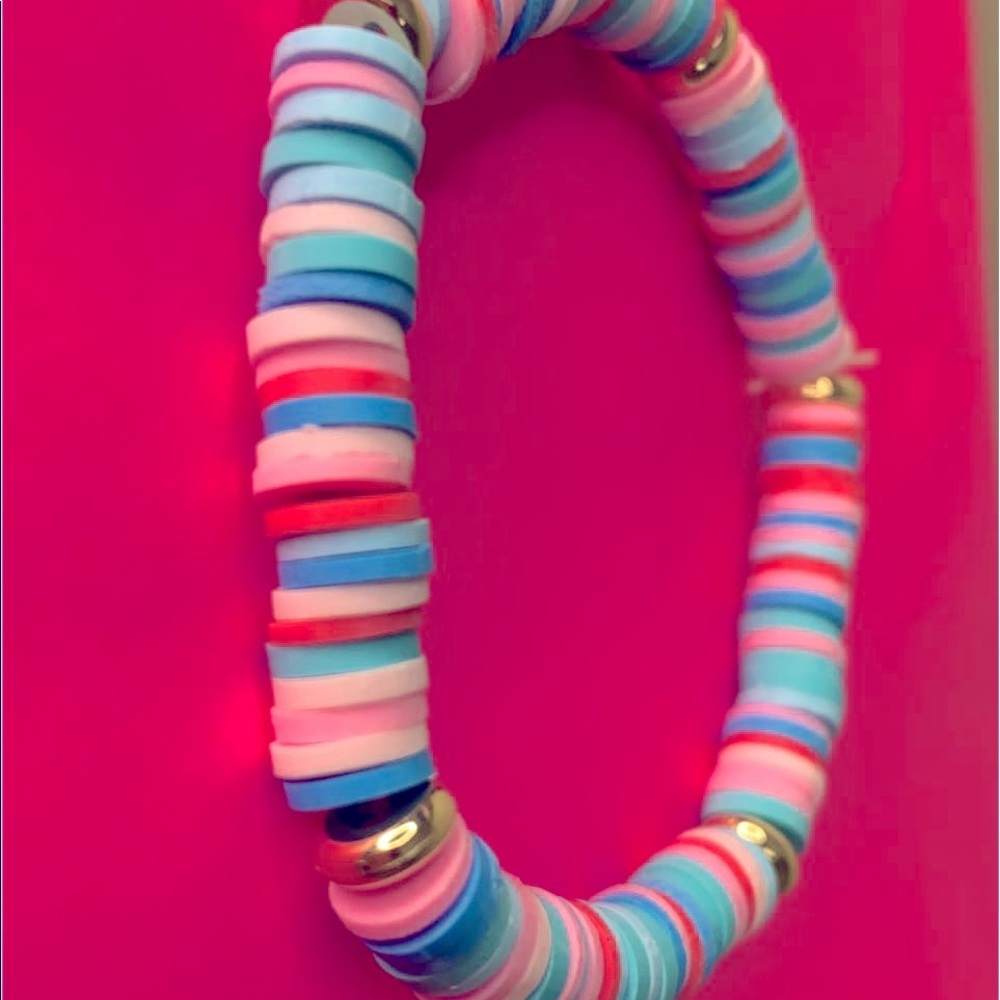 Aesthetic blue and pink clay bead bracelet🌊🌸 - Picture 2 of 5